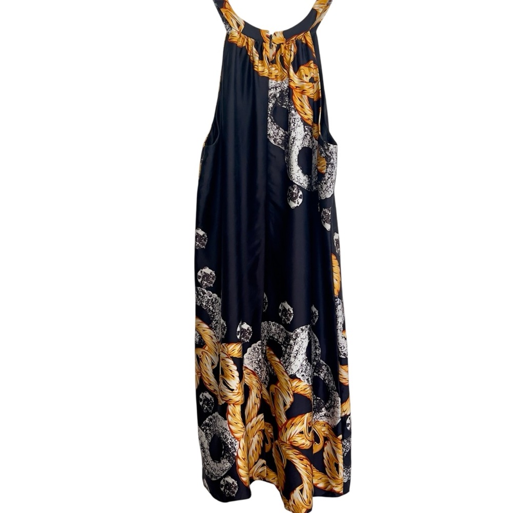 Muse Black Gold Art Deco Patterned Sleeveless Midi Dress Women’s Size 8